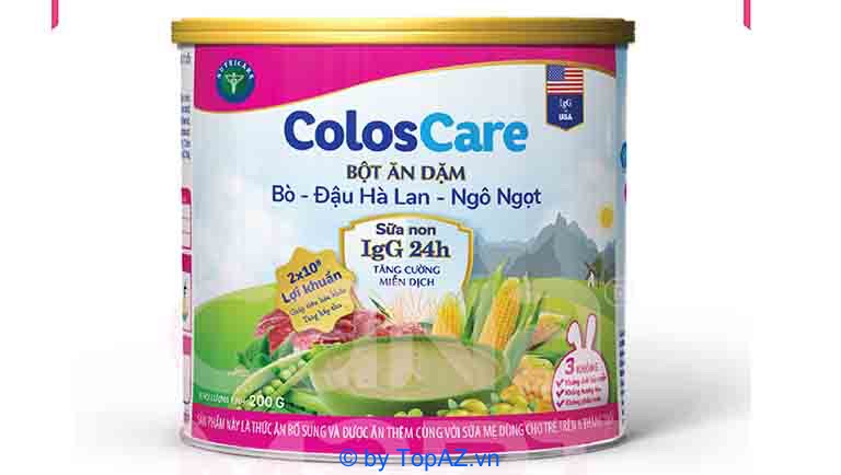 ColosCare chứa thành phần sữa non IgG24h với hàm lượng cao giúp ngăn ngừa các bệnh lý về đường hô hấp, đường tiêu hóa,