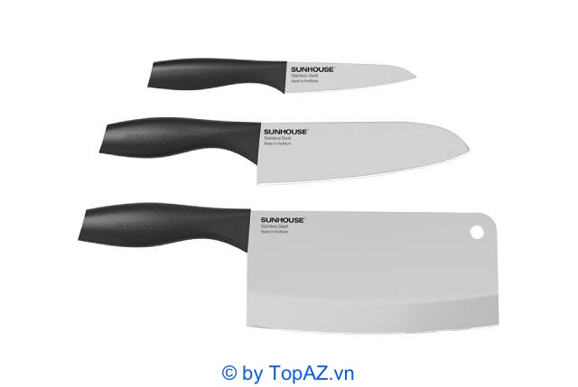 Bộ dao Nhật SUNHOUSE gồm dao chặt, dao thái và dao gọt với lưỡi 19±0,5cm, 16.5±0,7cm, 10±0,5cm