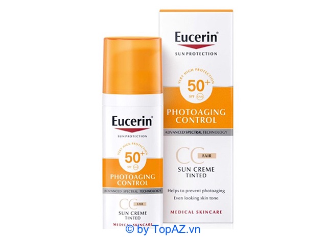 Eucerin Sun Fluid Photoaging Control SPF 50+ cho thấy hiệu quả trên cả da nhạy cảm.