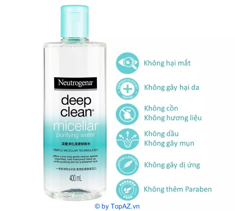 Nước tẩy trang Neutrogena Micellar không gây cảm giác khô ráp hay bóng nhờn sau khi sử dụng