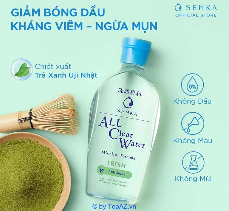 Senka All Clear Water Fresh được chiết xuất từ trà xanh giúp làm sạch sâu và ngăn ngừa mụn hiệu quả