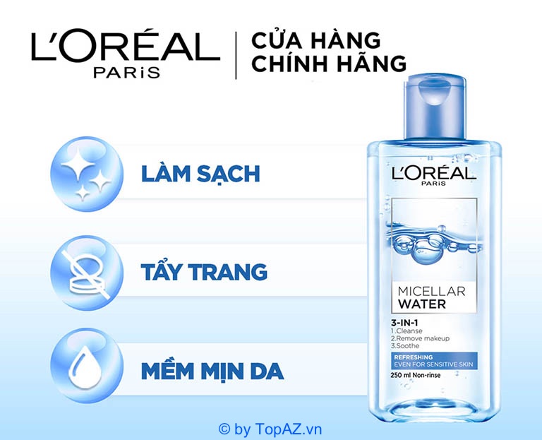 Loreal Micellar Water 3-in-1 Refreshing Even For Sensitive Skin dùng cho người có làn da dầu, da hỗn hợp nhạy cảm.