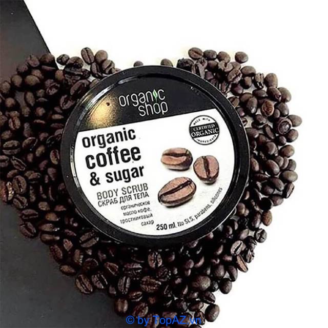 Organic Shop Organic Coffee & Sugar Body Scrub không chứa chất bảo quản, chất tẩy rửa và những chất gây hại cho da
