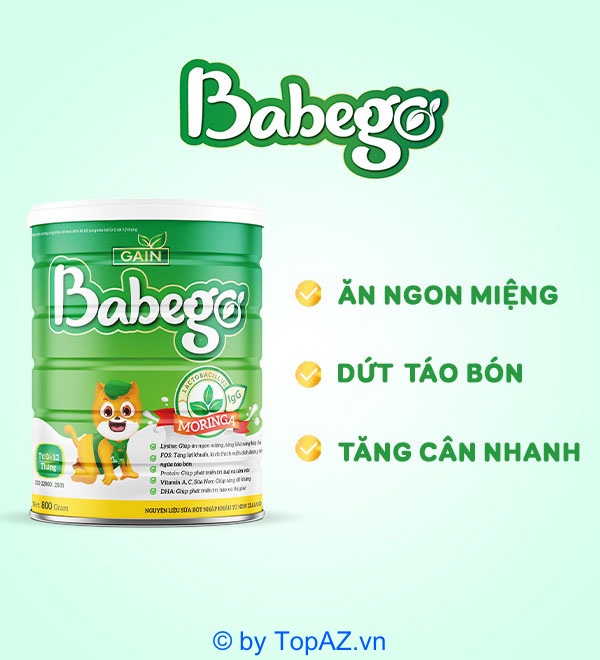 Sữa Babego 0-12 tháng tuổi được nghiên cứu bổ sung thành phần chùm ngây giúp bé hấp thụ tốt ngừa táo bón hiệu quả