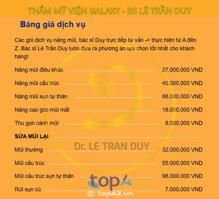 Bảng giá thu gọn cánh mũi ở Cà Mau